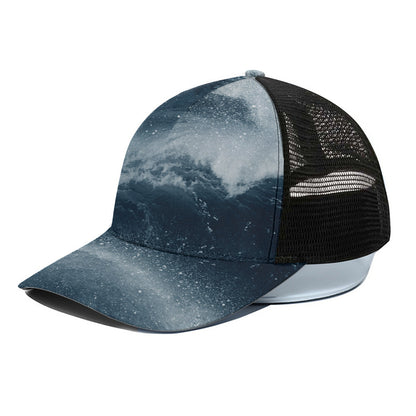 Ocean Wave Print Black Mesh Trucker Cap