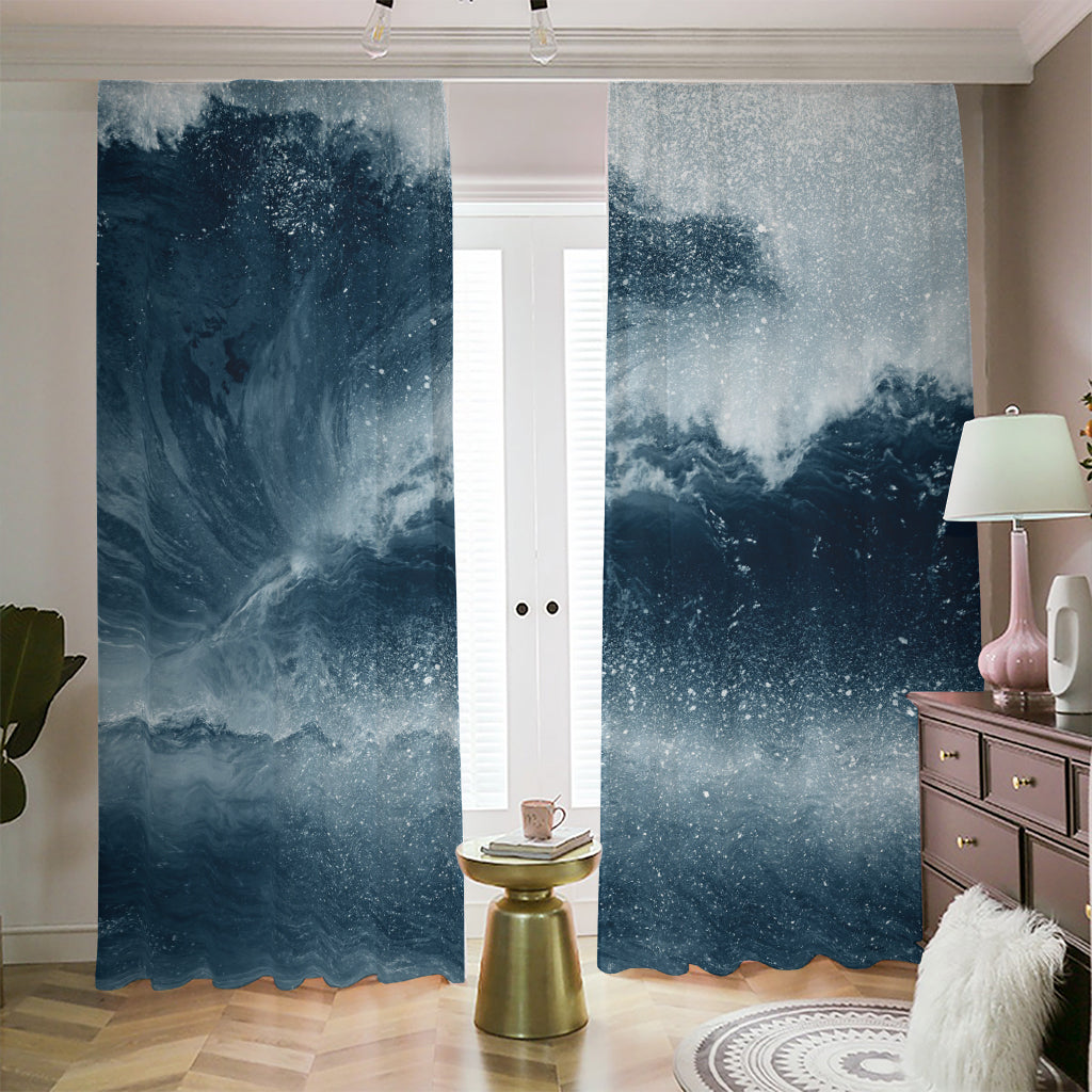 Ocean Wave Print Blackout Pencil Pleat Curtains