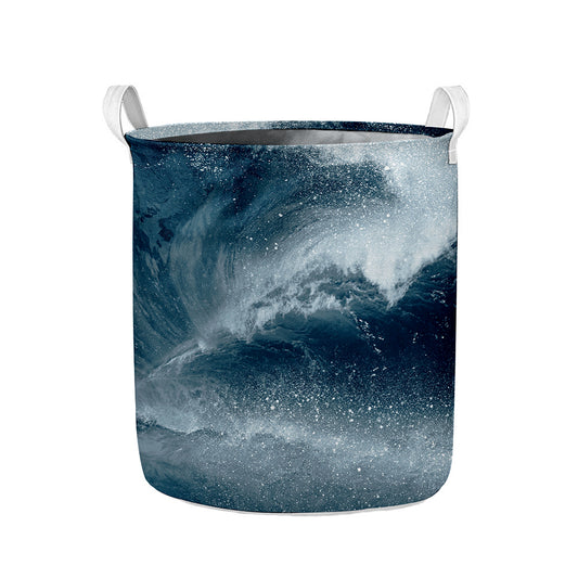 Ocean Wave Print Collapsible Laundry Basket