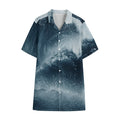 Ocean Wave Print Cotton Hawaiian Shirt