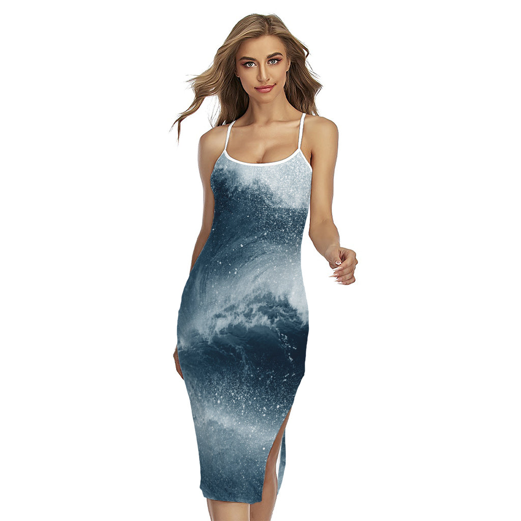 Ocean Wave Print Cross Back Cami Dress