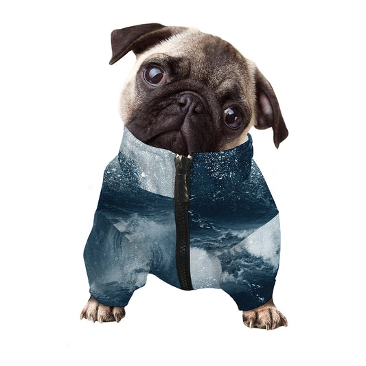 Ocean Wave Print Dog Zip Up Jacket