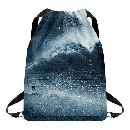 Ocean Wave Print Drawstring Backpack