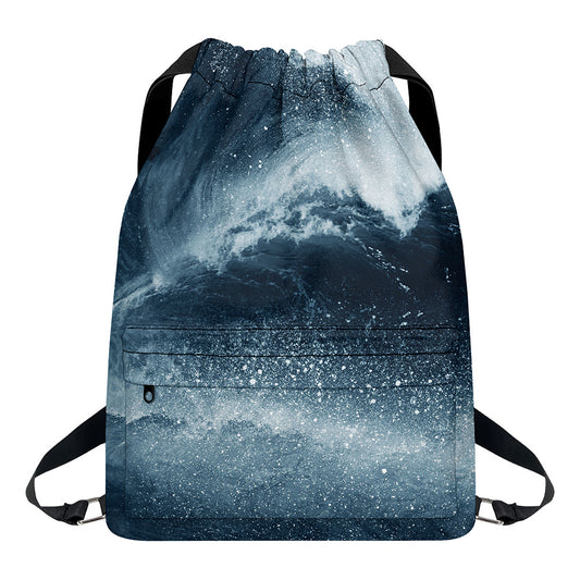 Ocean Wave Print Drawstring Backpack