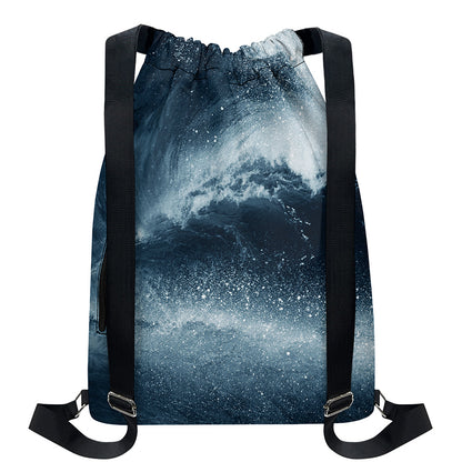 Ocean Wave Print Drawstring Backpack