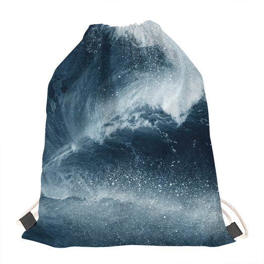 Ocean Wave Print Drawstring Bag