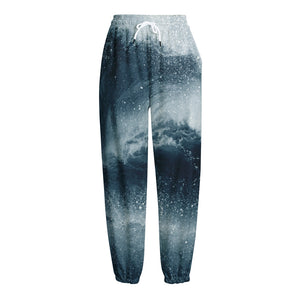 Ocean Wave Print Fleece Lined Knit Pants