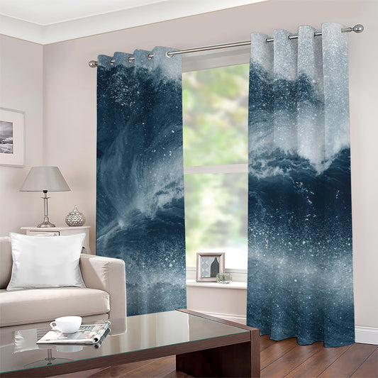 Ocean Wave Print Grommet Curtains