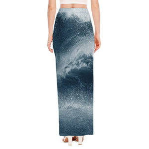 Ocean Wave Print High Slit Maxi Skirt