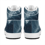Ocean Wave Print High Top Leather Sneakers