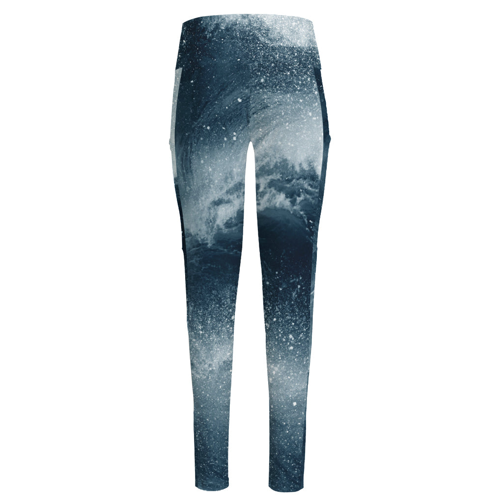 Ocean Wave Print High-Waisted Pocket Leggings