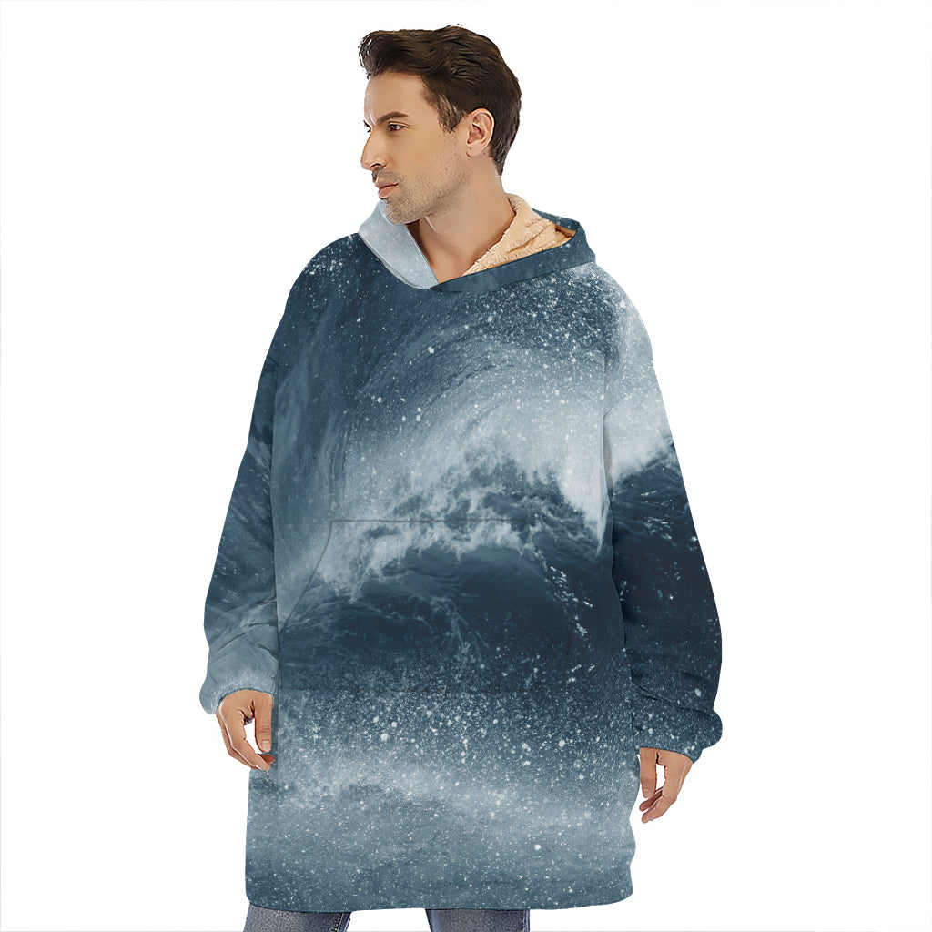 Ocean Wave Print Hoodie Blanket