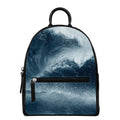 Ocean Wave Print Leather Backpack