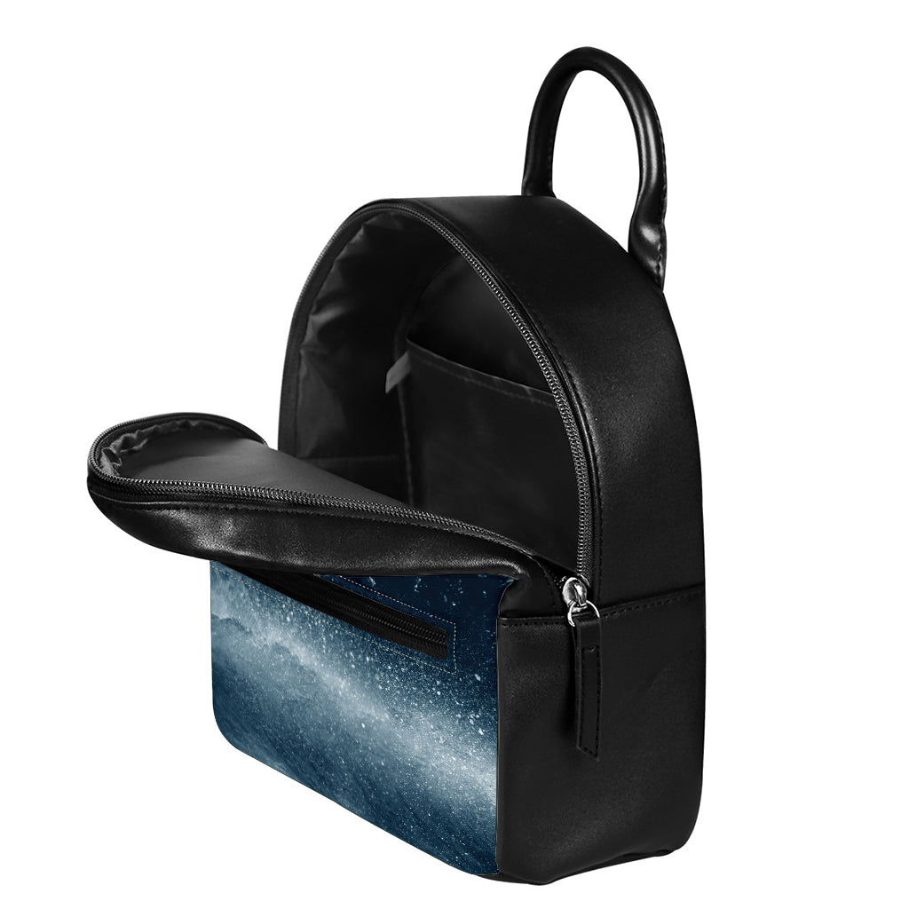 Ocean Wave Print Leather Backpack