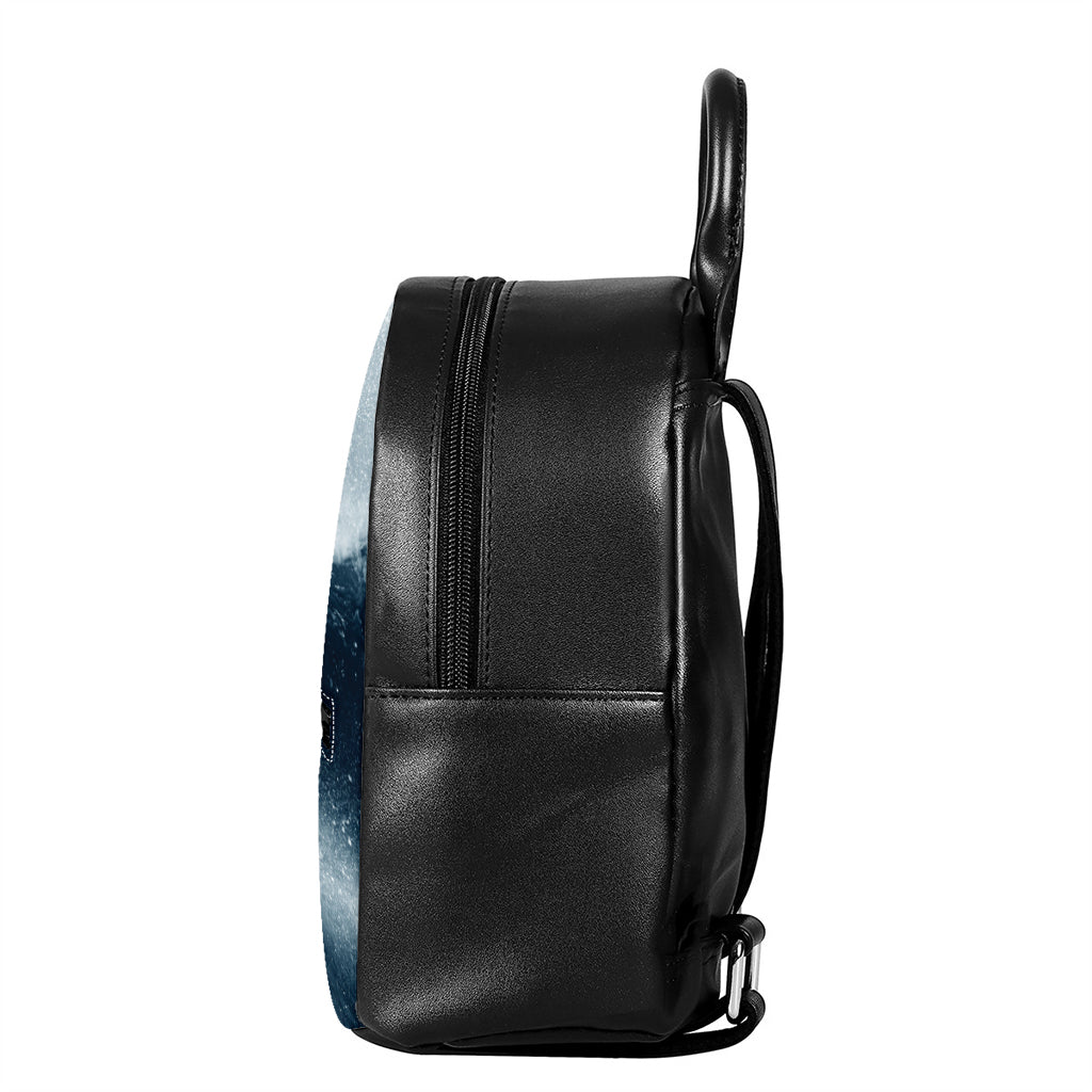 Ocean Wave Print Leather Backpack