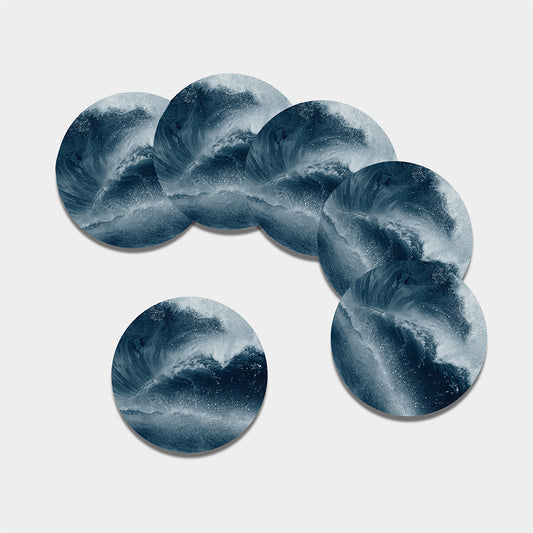 Ocean Wave Print Leather Coaster Set