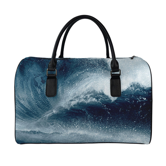 Ocean Wave Print Leather Duffle Bag
