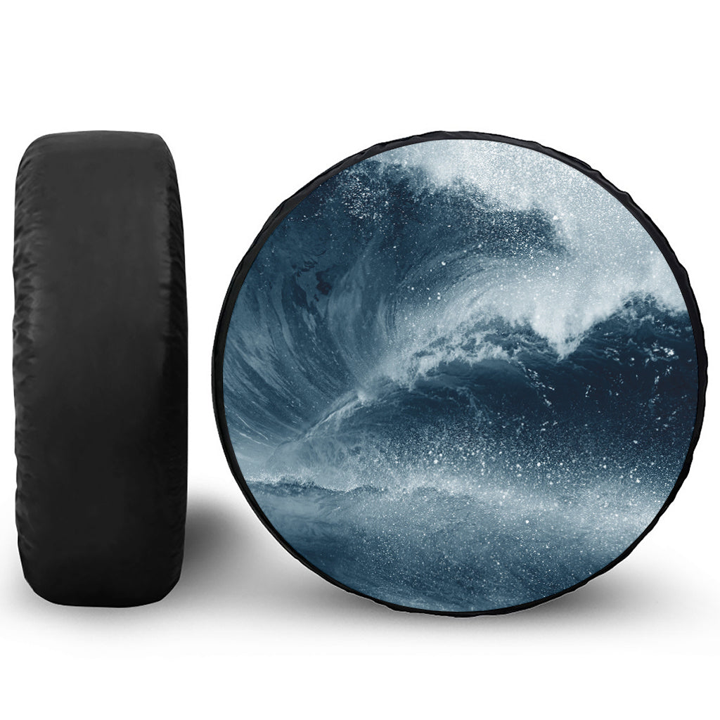 Ocean Wave Print Leather Spare Tire Cover