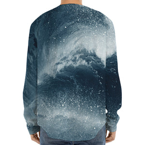 Ocean Wave Print Long Sleeve Baseball Jersey