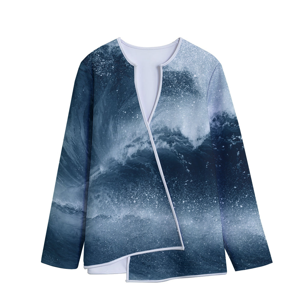 Ocean Wave Print Long Sleeve Short Coat