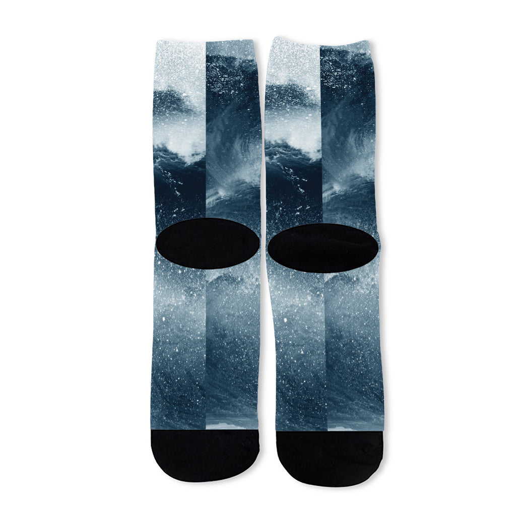 Ocean Wave Print Long Socks