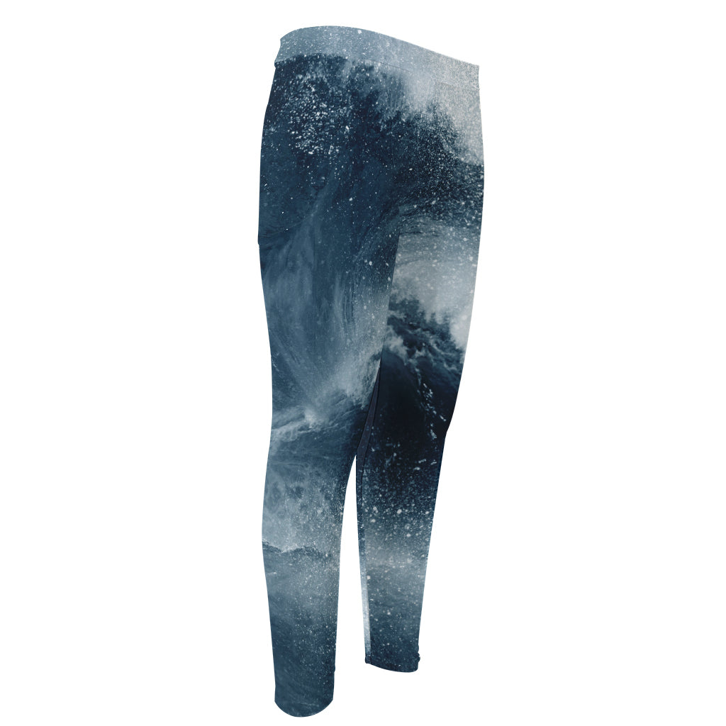 Ocean Wave Print Men's Compression Pants