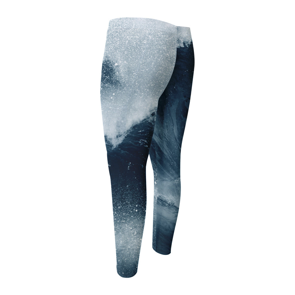 Ocean Wave Print Men's Compression Pants