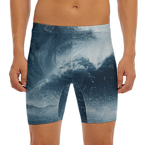 Ocean Wave Print Men's Long Boxer Briefs