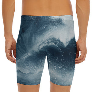 Ocean Wave Print Men's Long Boxer Briefs