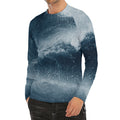 Ocean Wave Print Men's Long Sleeve Rash Guard