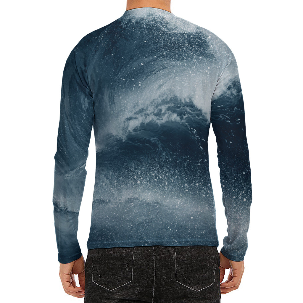 Ocean Wave Print Men's Long Sleeve Rash Guard