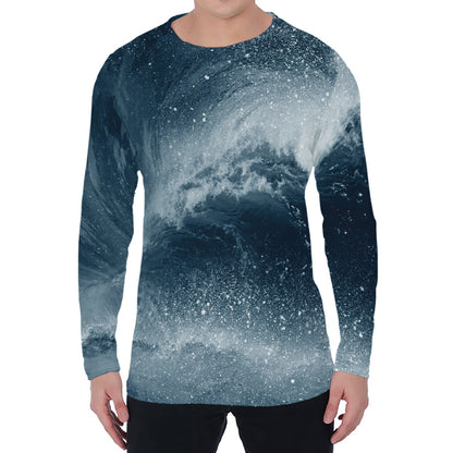 Ocean Wave Print Men's Long Sleeve T-Shirt