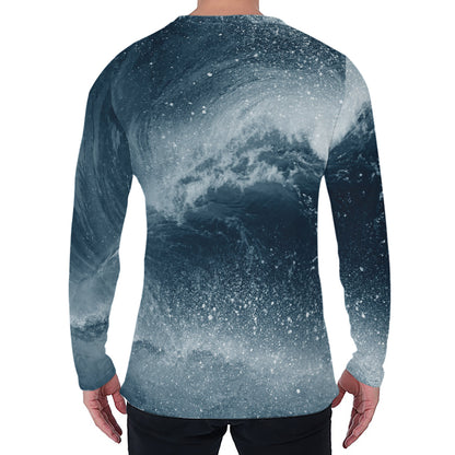Ocean Wave Print Men's Long Sleeve T-Shirt