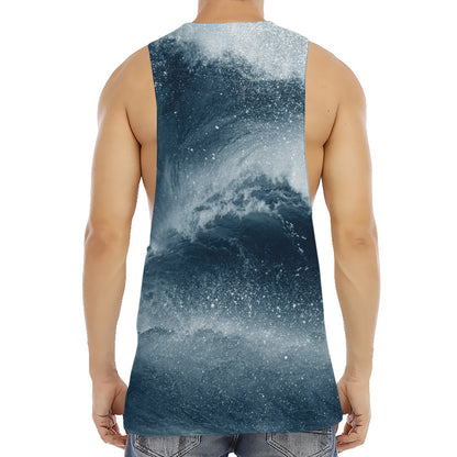 Ocean Wave Print Men's Muscle Tank Top