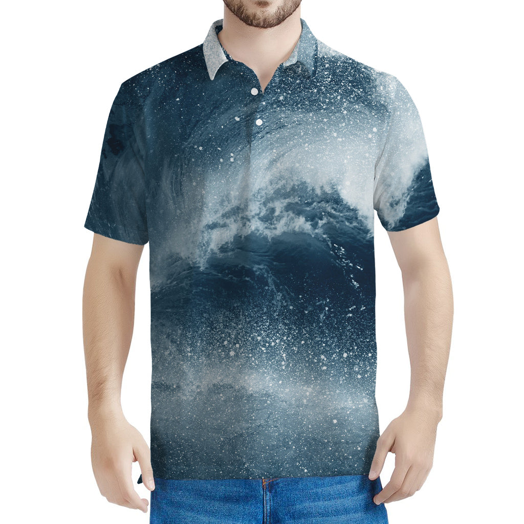 Ocean Wave Print Men's Polo Shirt