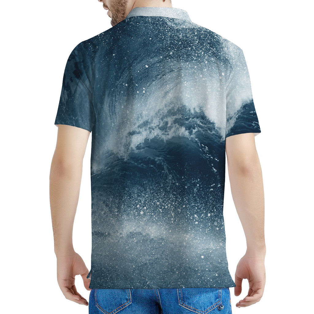 Ocean Wave Print Men's Polo Shirt
