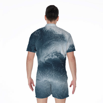 Ocean Wave Print Men's Rompers
