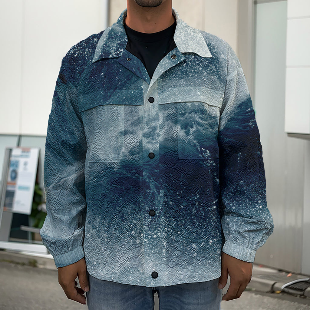 Ocean Wave Print Men's Shirt Jacket