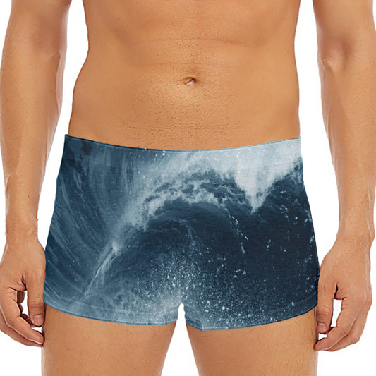 Ocean Wave Print Men's Short Boxer Briefs