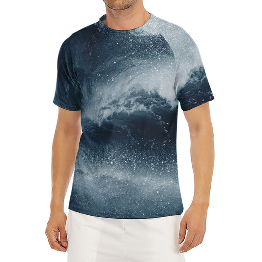 Ocean Wave Print Men's Short Sleeve Rash Guard