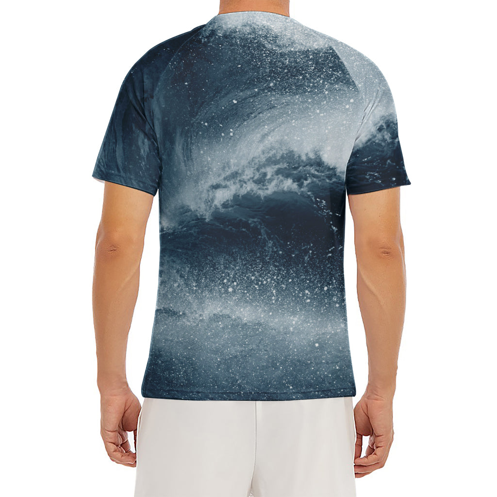 Ocean Wave Print Men's Short Sleeve Rash Guard