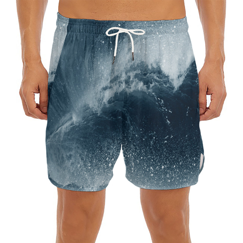 Ocean Wave Print Men's Split Running Shorts