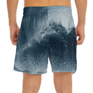 Ocean Wave Print Men's Split Running Shorts