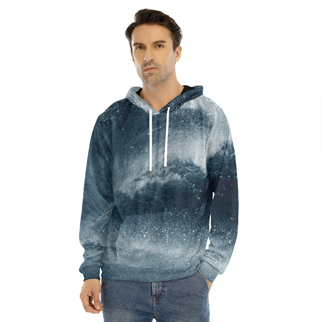 Ocean Wave Print Men's Velvet Pullover Hoodie