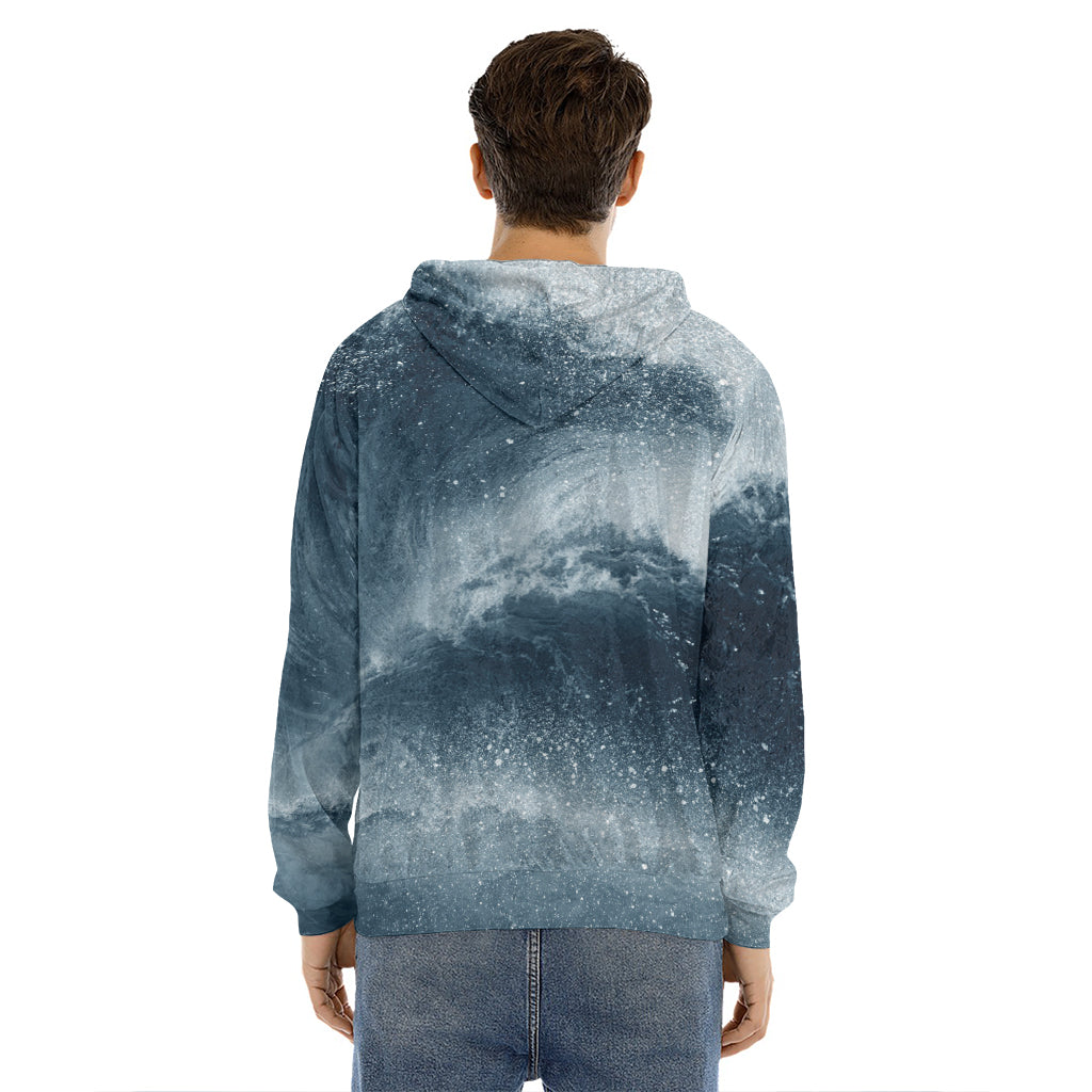 Ocean Wave Print Men's Velvet Pullover Hoodie