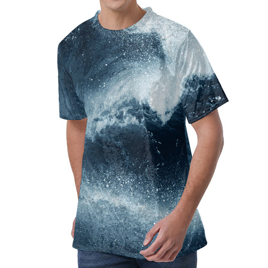 Ocean Wave Print Men's Velvet T-Shirt