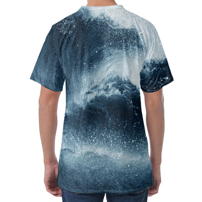 Ocean Wave Print Men's Velvet T-Shirt
