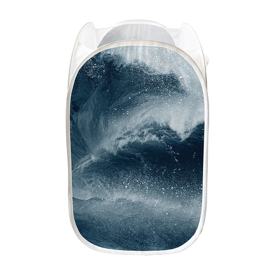 Ocean Wave Print Mesh Laundry Hamper