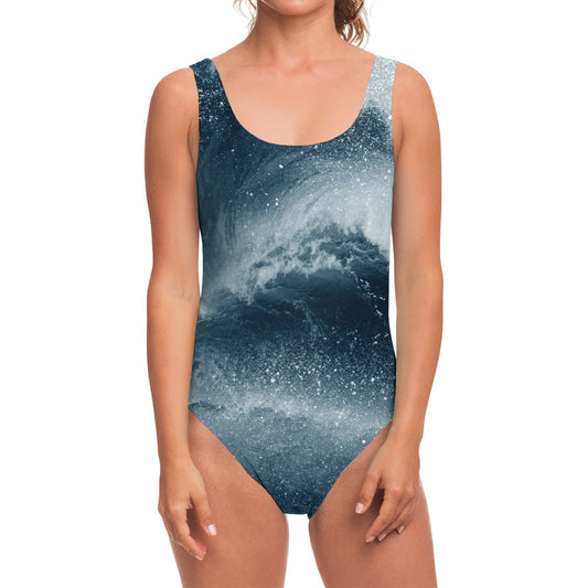 Ocean Wave Print One Piece Swimsuit