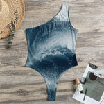 Ocean Wave Print One Shoulder Bodysuit